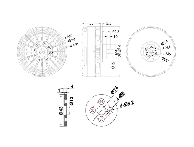 t-motor-U15Ⅱ Power Type UAV Motor KV80-Technical Drawing