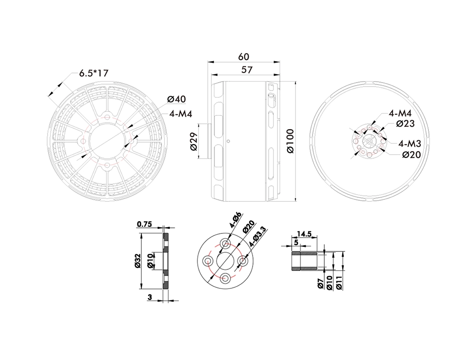 T-Motor U13Ⅱ Power Type UAV Motor KV65 Technical Drawing