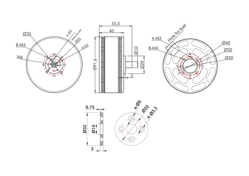 P80Ⅲ Without Pin P Type Agricultural UAV Motor KV100 Technical Drawing