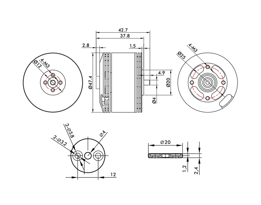 T-Motor MN4116 Navigator Type UAV Multi-Motor KV450 Techinical Drawing